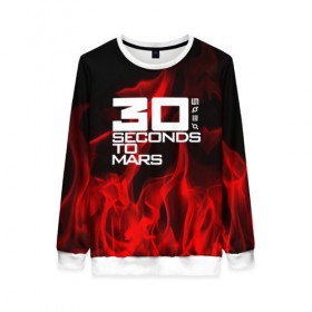 Женский свитшот 3D с принтом 30 Seconds to Mars in fire в городе Новоалтайск, 100% полиэстер с мягким внутренним слоем | круглый вырез горловины, мягкая резинка на манжетах и поясе, свободная посадка по фигуре | 30 seconds to mars | punk | rock | альтернативный хип хоп | группа | инди поп | музыка | музыкальное произведение | ноты | панк | регги | рок | синти поп