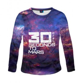 Женский лонгслив 3D с принтом 30 Seconds to Mars в городе Новоалтайск, 100% полиэстер | длинные рукава, круглый вырез горловины, полуприлегающий силуэт | 30 seconds to mars | punk | rock | альтернативный хип хоп | группа | инди поп | музыка | музыкальное произведение | ноты | панк | регги | рок | синти поп