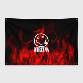 Флаг-баннер с принтом NIRVANA в городе Новоалтайск, 100% полиэстер | размер 67 х 109 см, плотность ткани — 95 г/м2; по краям флага есть четыре люверса для крепления | nirvana | punk | rock | альтернативный хип хоп | группа | инди поп | музыка | музыкальное произведение | ноты | панк | регги | рок | синти поп