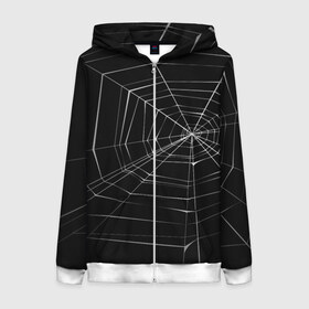 Женская толстовка 3D на молнии Паутина: в городе Новоалтайск, 100% полиэстер | длина до линии бедра, манжеты и пояс оформлены мягкой тканевой резинкой, двухслойный капюшон со шнурком для регулировки, спереди молния, по бокам два кармана | паук | сеть | черный