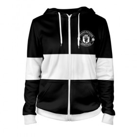 Женская толстовка 3D на молнии с принтом FC Manchester United в городе Новоалтайск, 100% полиэстер | длина до линии бедра, манжеты и пояс оформлены мягкой тканевой резинкой, двухслойный капюшон со шнурком для регулировки, спереди молния, по бокам два кармана | black   white | england | football | logo | manchester united | sport | англия | арт | лига | лого | манчестер юнайтед | спорт | текстура | фк | футбол | футбольный клуб | черно белый | эмблема