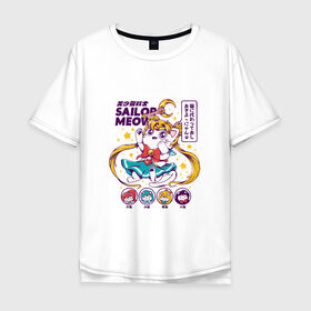 Мужская футболка хлопок Oversize с принтом Sailor Moon в городе Новоалтайск, 100% хлопок | свободный крой, круглый ворот, “спинка” длиннее передней части | Тематика изображения на принте: кот | котики | сейлор мун