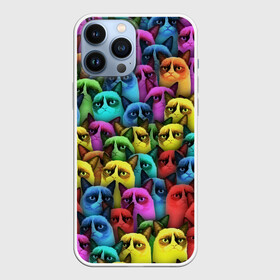 Чехол для iPhone 13 Pro Max с принтом Разноцветные сердитые коты в городе Новоалтайск,  |  | Тематика изображения на принте: cat | grumpy | грустный | злой | кот | кошка | мем | паттерн | радуга