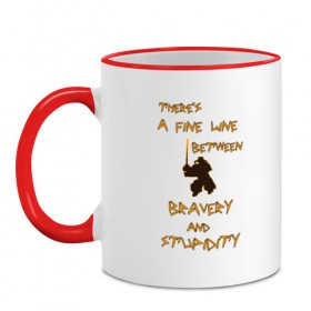 Кружка двухцветная с принтом Bravery and stupidity в городе Новоалтайск, керамика | объем — 330 мл, диаметр — 80 мм. Цветная ручка и кайма сверху, в некоторых цветах — вся внутренняя часть | 