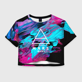 Женская футболка 3D укороченная с принтом 30 Seconds to Mars в городе Новоалтайск, 100% полиэстер | круглая горловина, длина футболки до линии талии, рукава с отворотами | 30 seconds to mars | punk | rock | альтернативный хип хоп | группа | инди поп | музыка | музыкальное произведение | ноты | панк | регги | рок | синти поп