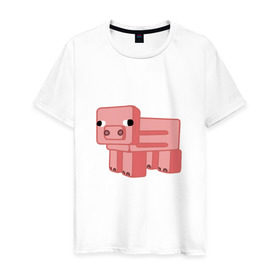 Мужская футболка хлопок с принтом Minecraft Pig в городе Новоалтайск, 100% хлопок | прямой крой, круглый вырез горловины, длина до линии бедер, слегка спущенное плечо. | minecraft pigminecraft | майнкрафт