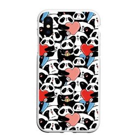 Чехол для iPhone XS Max матовый с принтом Funny Panda в городе Новоалтайск, Силикон | Область печати: задняя сторона чехла, без боковых панелей | bear | heart | positive | медведь | мишка | орнамент | панда | подарок | позитив | сердечки | сердце | сюрприз | узор