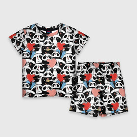 Детский костюм с шортами 3D с принтом Funny Panda в городе Новоалтайск,  |  | bear | heart | positive | медведь | мишка | орнамент | панда | подарок | позитив | сердечки | сердце | сюрприз | узор