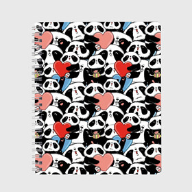 Тетрадь с принтом Funny Panda в городе Новоалтайск, 100% бумага | 48 листов, плотность листов — 60 г/м2, плотность картонной обложки — 250 г/м2. Листы скреплены сбоку удобной пружинной спиралью. Уголки страниц и обложки скругленные. Цвет линий — светло-серый
 | bear | heart | positive | медведь | мишка | орнамент | панда | подарок | позитив | сердечки | сердце | сюрприз | узор