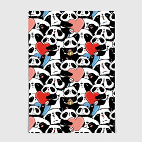 Постер с принтом Funny Panda в городе Новоалтайск, 100% бумага
 | бумага, плотность 150 мг. Матовая, но за счет высокого коэффициента гладкости имеет небольшой блеск и дает на свету блики, но в отличии от глянцевой бумаги не покрыта лаком | bear | heart | positive | медведь | мишка | орнамент | панда | подарок | позитив | сердечки | сердце | сюрприз | узор