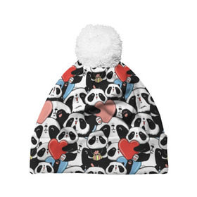 Шапка 3D c помпоном с принтом Funny Panda в городе Новоалтайск, 100% полиэстер | универсальный размер, печать по всей поверхности изделия | bear | heart | positive | медведь | мишка | орнамент | панда | подарок | позитив | сердечки | сердце | сюрприз | узор