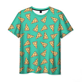 Мужская футболка 3D с принтом Pizza в городе Новоалтайск, 100% полиэфир | прямой крой, круглый вырез горловины, длина до линии бедер | food | pattern | pizza | vegan | vegetarian | веган | вегетарианство | еда | паттерн | пицца
