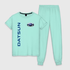 Женская пижама хлопок с принтом Datsun в городе Новоалтайск, 100% хлопок | брюки и футболка прямого кроя, без карманов, на брюках мягкая резинка на поясе и по низу штанин | datsun | mi do | on do | авто | датсан | датсун | даттосан | лого | машина | тачка