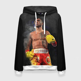 Женская толстовка 3D с принтом Vasyl Lomachenko_2 в городе Новоалтайск, 100% полиэстер  | двухслойный капюшон со шнурком для регулировки, мягкие манжеты на рукавах и по низу толстовки, спереди карман-кенгуру с мягким внутренним слоем. | boxing | lomachenko | бокс | боксеры | василий ломаченко | чемпион