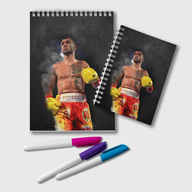 Блокнот с принтом Vasyl Lomachenko_2 в городе Новоалтайск, 100% бумага | 48 листов, плотность листов — 60 г/м2, плотность картонной обложки — 250 г/м2. Листы скреплены удобной пружинной спиралью. Цвет линий — светло-серый
 | Тематика изображения на принте: boxing | lomachenko | бокс | боксеры | василий ломаченко | чемпион