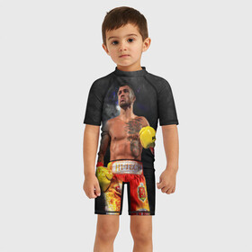 Детский купальный костюм 3D с принтом Vasyl Lomachenko_2 в городе Новоалтайск, Полиэстер 85%, Спандекс 15% | застежка на молнии на спине | boxing | lomachenko | бокс | боксеры | василий ломаченко | чемпион