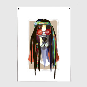 Постер с принтом Reggae Dog в городе Новоалтайск, 100% бумага
 | бумага, плотность 150 мг. Матовая, но за счет высокого коэффициента гладкости имеет небольшой блеск и дает на свету блики, но в отличии от глянцевой бумаги не покрыта лаком | хиппи