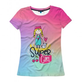 Женская футболка 3D с принтом SUPER GIRL в городе Новоалтайск, 100% полиэфир ( синтетическое хлопкоподобное полотно) | прямой крой, круглый вырез горловины, длина до линии бедер | flower | girl | life | name | spring | букет | весна | девочки | дети | животные | надписи | орхидея | позитив | радуга | смайл | счастье | текстура | узор | цветочный | цветы