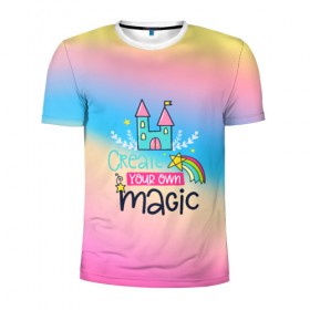 Мужская футболка 3D спортивная с принтом Create your own magic в городе Новоалтайск, 100% полиэстер с улучшенными характеристиками | приталенный силуэт, круглая горловина, широкие плечи, сужается к линии бедра | girl | life | name | rainbow | букет | девочки | дети | животные | позитив | радуга | смайл | счастье | текстура