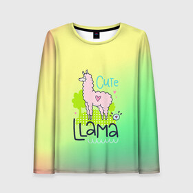 Женский лонгслив 3D с принтом LAMA в городе Новоалтайск, 100% полиэстер | длинные рукава, круглый вырез горловины, полуприлегающий силуэт | girl | lama | life | name | букет | девочки | дети | животные | лама | позитив | радуга | смайл | счастье