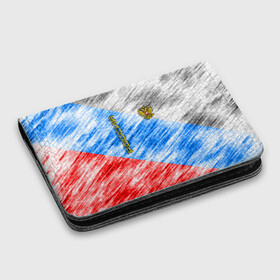 Картхолдер с принтом с принтом Российский флаг с гербом в городе Новоалтайск, натуральная матовая кожа | размер 7,3 х 10 см; кардхолдер имеет 4 кармана для карт; | Тематика изображения на принте: 