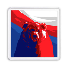 Магнит 55*55 с принтом Российский медведь в городе Новоалтайск, Пластик | Размер: 65*65 мм; Размер печати: 55*55 мм | russia | russian bear | патриот | родина | россия | русский медведь | триколор