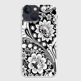 Чехол для iPhone 13 mini с принтом Хохлома чб в городе Новоалтайск,  |  | народный | орнамент | роспись | традиционный