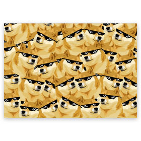 Поздравительная открытка с принтом Doge мем в deal with it очках в городе Новоалтайск, 100% бумага | плотность бумаги 280 г/м2, матовая, на обратной стороне линовка и место для марки
 | deal with it очки | doge | meme | мем | мемы | сиба ину | сиба ину мем