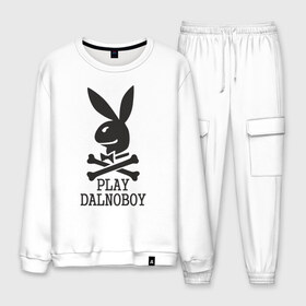 Мужской костюм хлопок с принтом Play Dalnoboy (Дальнобойщики) в городе Новоалтайск, 100% хлопок | на свитшоте круглая горловина, мягкая резинка по низу. Брюки заужены к низу, на них два вида карманов: два “обычных” по бокам и два объемных, с клапанами, расположенные ниже линии бедра. Брюки с мягкой трикотажной резинкой на поясе и по низу штанин. В поясе для дополнительного комфорта — широкие завязки | play dalnoboy | дальнобойщики