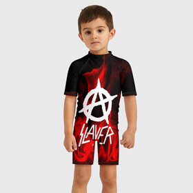 Детский купальный костюм 3D с принтом SLAYER в городе Новоалтайск, Полиэстер 85%, Спандекс 15% | застежка на молнии на спине | punk | rock | slayer | альтернативный хип хоп | группа | инди поп | музыка | музыкальное произведение | ноты | панк | регги | рок | синти поп
