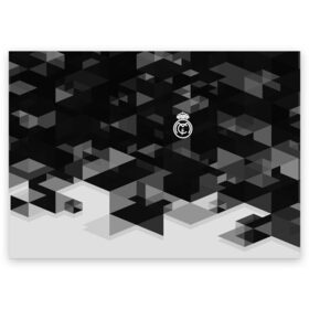 Поздравительная открытка с принтом Real Madrid Geometry Sport в городе Новоалтайск, 100% бумага | плотность бумаги 280 г/м2, матовая, на обратной стороне линовка и место для марки
 | abstraction | championship | fc | football | footer | polygon | real madrid | soccer | socker | sport | абстракция | одежда | спорт | спортивный | униформа | футбол | футбольный клуб | чемпионат