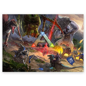 Поздравительная открытка с принтом Ark: Survival Evolved в городе Новоалтайск, 100% бумага | плотность бумаги 280 г/м2, матовая, на обратной стороне линовка и место для марки
 | арк