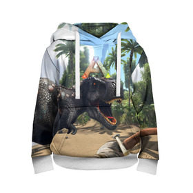 Детская толстовка 3D с принтом Ark Survival Evolved в городе Новоалтайск, 100% полиэстер | двухслойный капюшон со шнурком для регулировки, мягкие манжеты на рукавах и по низу толстовки, спереди карман-кенгуру с мягким внутренним слоем | Тематика изображения на принте: арк