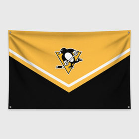 Флаг-баннер с принтом Pittsburgh Penguins (Форма 1) в городе Новоалтайск, 100% полиэстер | размер 67 х 109 см, плотность ткани — 95 г/м2; по краям флага есть четыре люверса для крепления | питтсбург пингвинз