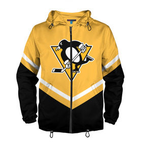 Мужская ветровка 3D с принтом Pittsburgh Penguins (Форма 1) в городе Новоалтайск, 100% полиэстер | подол и капюшон оформлены резинкой с фиксаторами, два кармана без застежек по бокам, один потайной карман на груди | питтсбург пингвинз