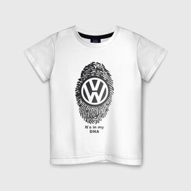 Детская футболка хлопок с принтом Volkswagen it`s in my DNA в городе Новоалтайск, 100% хлопок | круглый вырез горловины, полуприлегающий силуэт, длина до линии бедер | Тематика изображения на принте: crossover | golf | jetta | polo | sport | volkswagen | авто | автомобиль | вольксваген | жук | знак | лого | машина | седан | символ | спорт | тачка | фолькс ваген | фольксваген | хэтчбек | эмблема