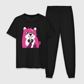 Мужская пижама хлопок с принтом Fortnite Bear в городе Новоалтайск, 100% хлопок | брюки и футболка прямого кроя, без карманов, на брюках мягкая резинка на поясе и по низу штанин
 | battle royale | fortnite | lama | батл рояль | лама | медведь | фортнайт