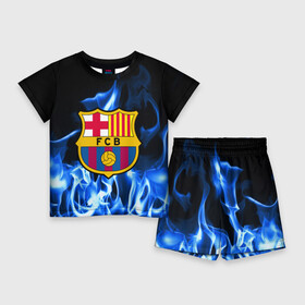 Детский костюм с шортами 3D с принтом BARCELONA в городе Новоалтайск,  |  | barcelona | fc | football | footer | soccer | socker | sport | барселона | огонь | пламя | спорт | футбол | футбольный клуб