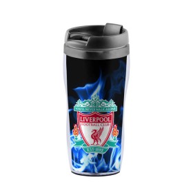 Термокружка-непроливайка с принтом LIVERPOOL в городе Новоалтайск, внутренняя часть — пищевой пластик, наружная часть — прозрачный пластик, между ними — полиграфическая вставка с рисунком | объем — 350 мл, герметичная крышка | fc | football | footer | liverpool | soccer | socker | sport | огонь | пламя | спорт | футбол | футбольный клуб