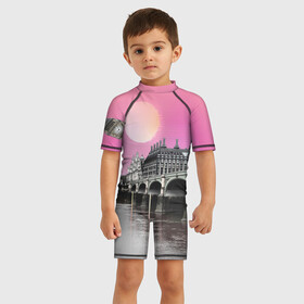 Детский купальный костюм 3D с принтом UK в городе Новоалтайск, Полиэстер 85%, Спандекс 15% | застежка на молнии на спине | london | великобритания | лондон | пейзаж