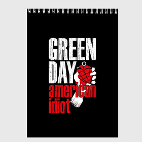 Скетчбук с принтом Green Day American Idiot в городе Новоалтайск, 100% бумага
 | 48 листов, плотность листов — 100 г/м2, плотность картонной обложки — 250 г/м2. Листы скреплены сверху удобной пружинной спиралью | green day | punk rock | билли джо армстронг | панк рок