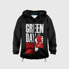 Детская ветровка 3D с принтом Green Day American Idiot в городе Новоалтайск, 100% полиэстер | подол и капюшон оформлены резинкой с фиксаторами, по бокам два кармана без застежек, один потайной карман на груди | green day | punk rock | билли джо армстронг | панк рок