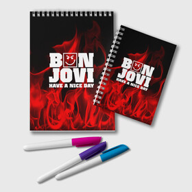 Блокнот с принтом BON JOVI в городе Новоалтайск, 100% бумага | 48 листов, плотность листов — 60 г/м2, плотность картонной обложки — 250 г/м2. Листы скреплены удобной пружинной спиралью. Цвет линий — светло-серый
 | Тематика изображения на принте: bon jovi | альтернативный хип хоп | группа | инди поп | музыка | музыкальное произведение | ноты | регги | рок | синти поп