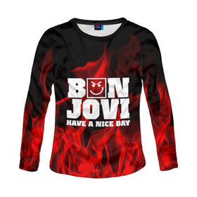 Женский лонгслив 3D с принтом BON JOVI в городе Новоалтайск, 100% полиэстер | длинные рукава, круглый вырез горловины, полуприлегающий силуэт | bon jovi | альтернативный хип хоп | группа | инди поп | музыка | музыкальное произведение | ноты | регги | рок | синти поп