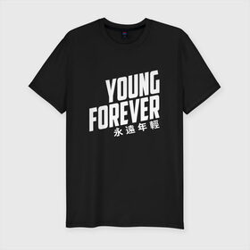 Мужская футболка премиум с принтом YOUNG FOREVER в городе Новоалтайск, 92% хлопок, 8% лайкра | приталенный силуэт, круглый вырез ворота, длина до линии бедра, короткий рукав | bangtan boys | bts | j hope | jimin | jin | jungkook | k pop | rm | sonyeondan | suga | v | бойз бойс | бойскауты | бтс бенгтан. бангтан | группа | к поп | корейская | пуленепробиваемые | хип хоп