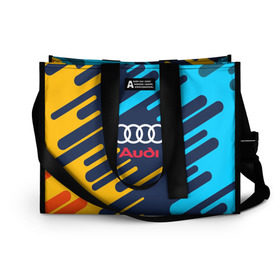 Сумка-шоппер 3D с принтом AUDI. в городе Новоалтайск, 100% полиэстер | застегивается на металлическую кнопку; внутренний карман застегивается на молнию. Стенки укреплены специальным мягким материалом, чтобы защитить содержимое от несильных ударов
 | abstraction | audi | auto | sport | абстракция | авто | автомобиль | автомобильные | ауди | бренд | логотип | марка | машины | спорт