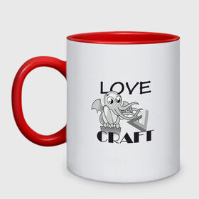Кружка двухцветная с принтом Love Craft в городе Новоалтайск, керамика | объем — 330 мл, диаметр — 80 мм. Цветная ручка и кайма сверху, в некоторых цветах — вся внутренняя часть | love craft | lovecraft | ктулху | лавкрафт