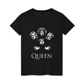 Женская футболка хлопок с принтом Queen в городе Новоалтайск, 100% хлопок | прямой крой, круглый вырез горловины, длина до линии бедер, слегка спущенное плечо | paul rodgers | queen | quen | брайан мэй | глэм | группа | джон дикон | квин | королева | куин | меркури | меркьюри | мэркури | поп | роджер тейлор | рок | фредди | фреди | хард | хардрок