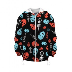 Детская куртка 3D с принтом Twenty One Pilots в городе Новоалтайск, 100% полиэстер | застежка — молния, подол и капюшон оформлены резинкой с фиксаторами, по бокам — два кармана без застежек, один потайной карман на груди, плотность верхнего слоя — 90 г/м2; плотность флисового подклада — 260 г/м2 | Тематика изображения на принте: rock | t.o.p. | top | twenty one pilots | рок