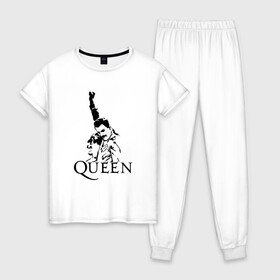 Женская пижама хлопок с принтом Queen в городе Новоалтайск, 100% хлопок | брюки и футболка прямого кроя, без карманов, на брюках мягкая резинка на поясе и по низу штанин | paul rodgers | queen | quen | брайан мэй | глэм | группа | джон дикон | квин | королева | куин | меркури | меркьюри | мэркури | поп | роджер тейлор | рок | фредди | фреди | хард | хардрок